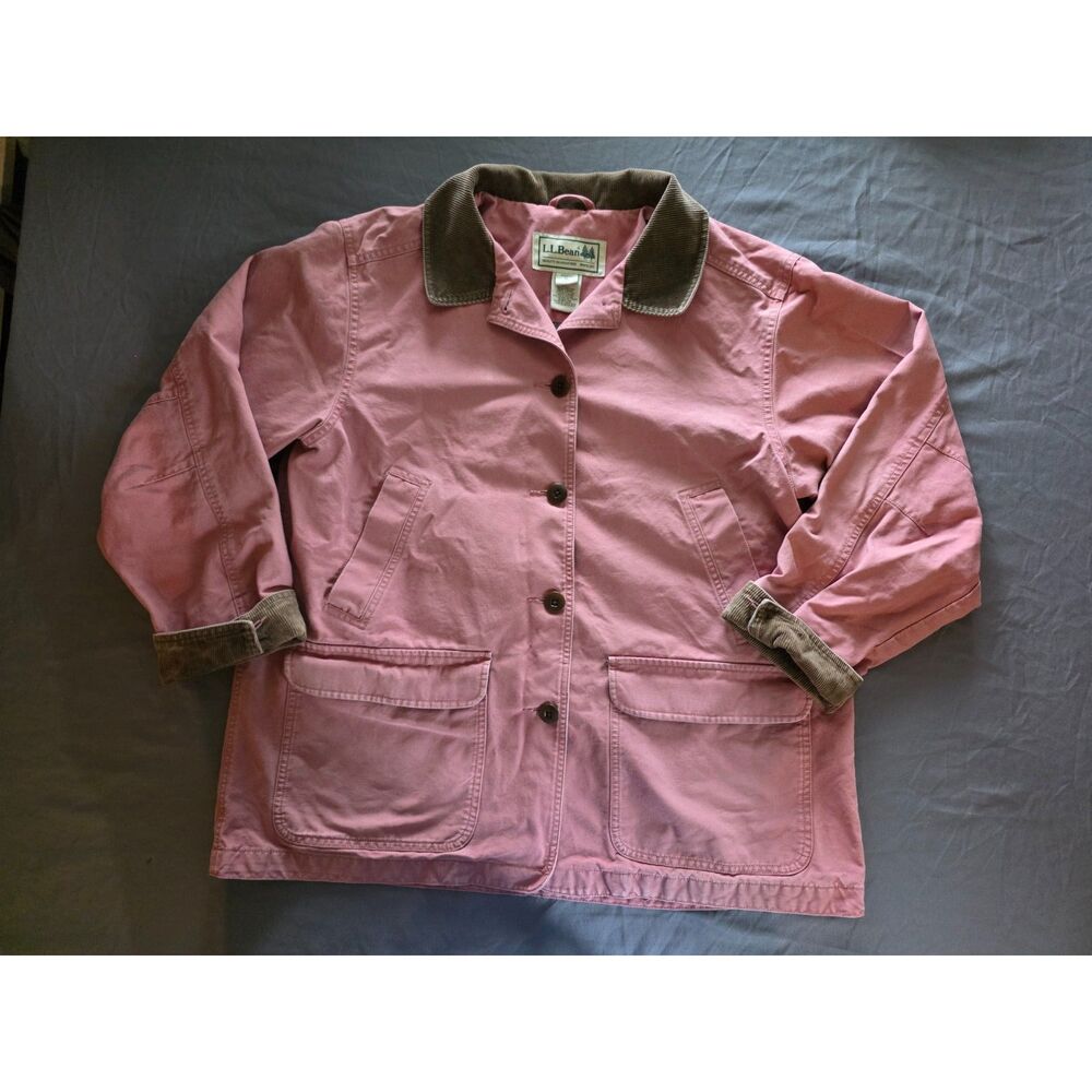 Vintage L.L. Bean Pink Cotton Flannel Lined Barn Coat Jacket - Women's XL Petite